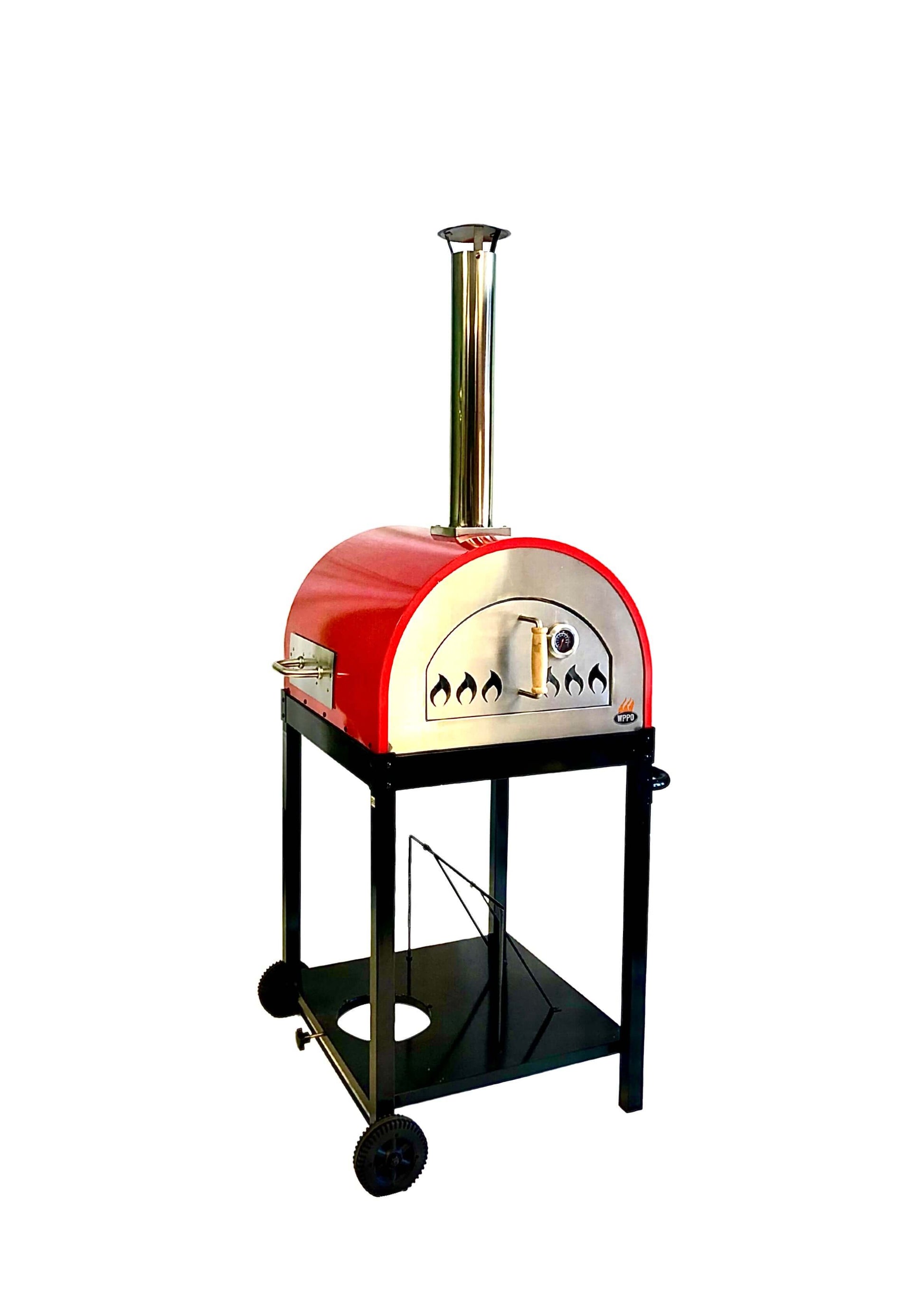 WPPO Traditional 25 Dual Fueled Gas Attachment Wood And Gas Pizza Oven - front view with red dome